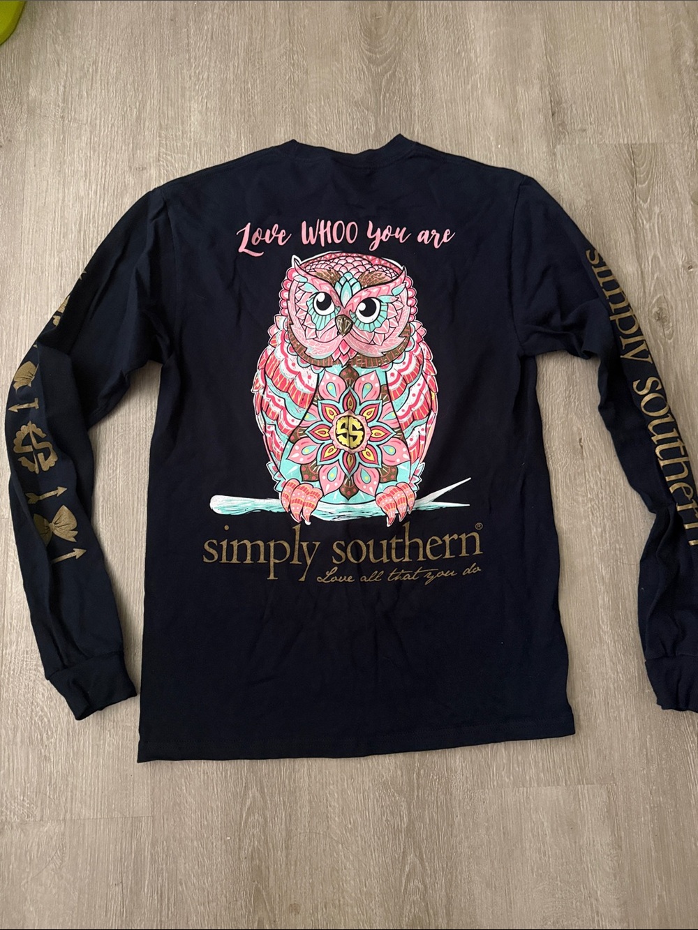Simply Southern Navy Long Sleeve Shirt with Pink & Teal Owl
